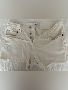 Agolde Cream High-Rise Distressed Denim Shorts